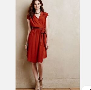 Anthropologie Noronha Wrap Dress By Maeve rust brown small